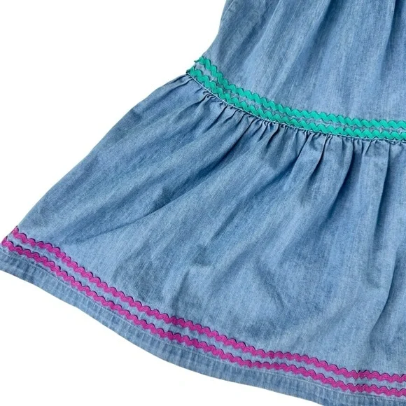 Hanna Andersson chambray denim jean jumper dress 140/10 rickrack blue yellow red - Picture 10 of 15